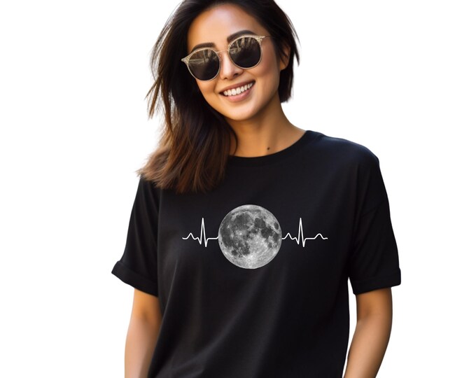 Moon Heartbeat Shirt, Celestial Heartbeat T-Shirt, Moon Lover Tee, Cosmic Graphic Shirt, Astronomy Shirt, Spiritual Aesthetic Shirt