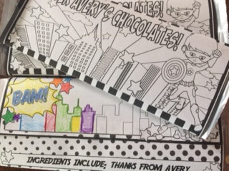 Printable Colorable Superhero Candy Bar Wrapper Boy or Girl - Etsy