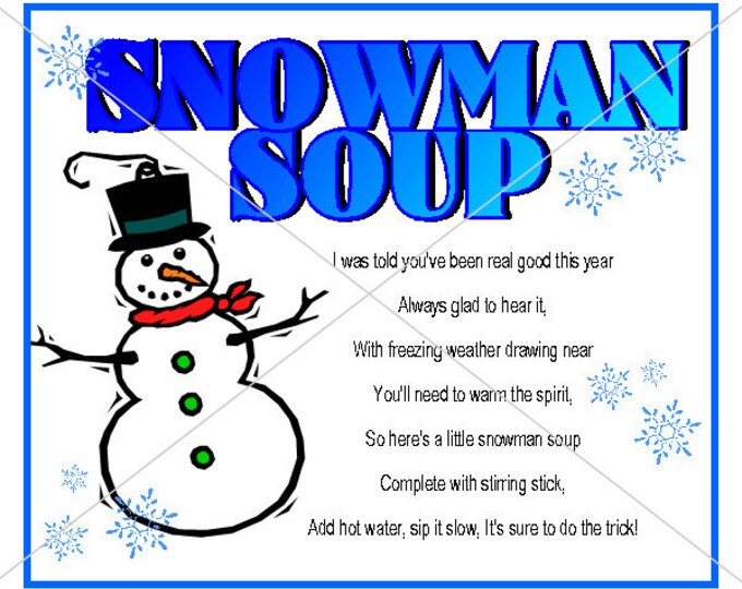 Printable Christmas Snowman Soup Tag Label - Etsy