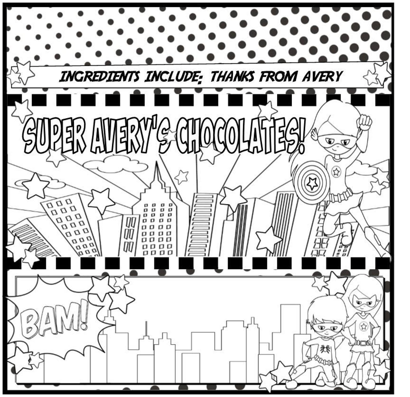 Printable Colorable Superhero Candy Bar Wrapper Boy or Girl - Etsy