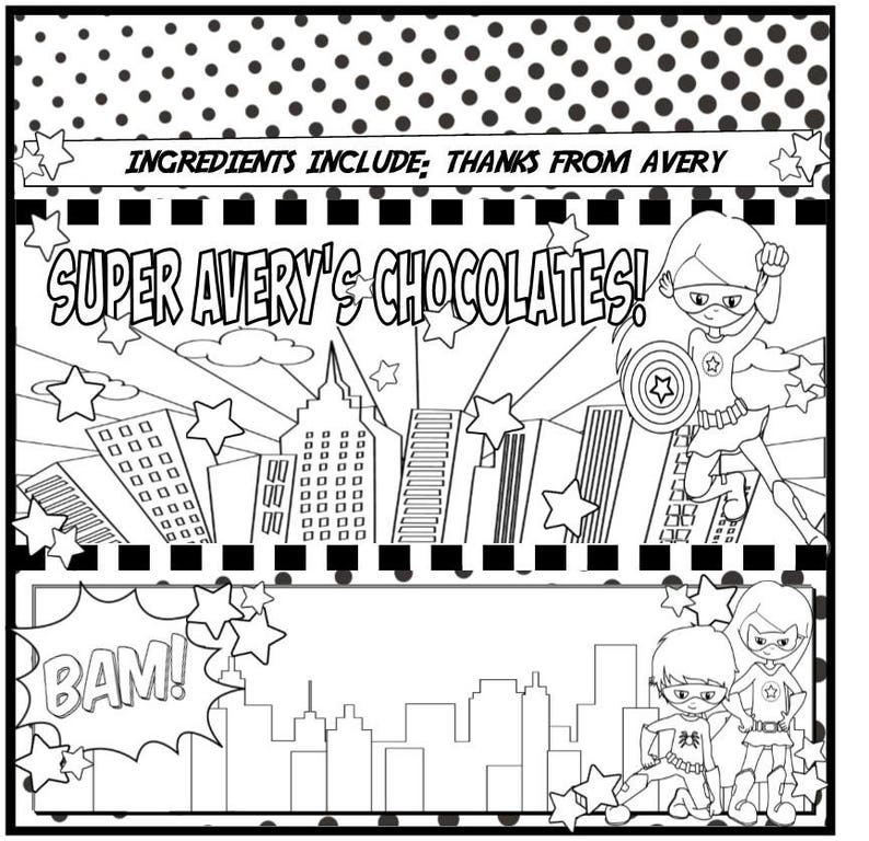 Printable Colorable Superhero Candy Bar Wrapper Boy or Girl - Etsy