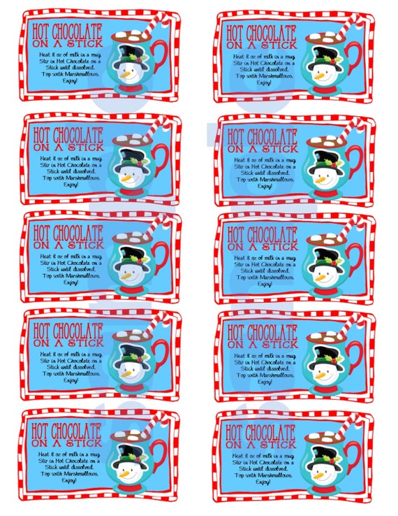 Printable Christmas Hot Chocolate On A Stick Tag Label Etsy
