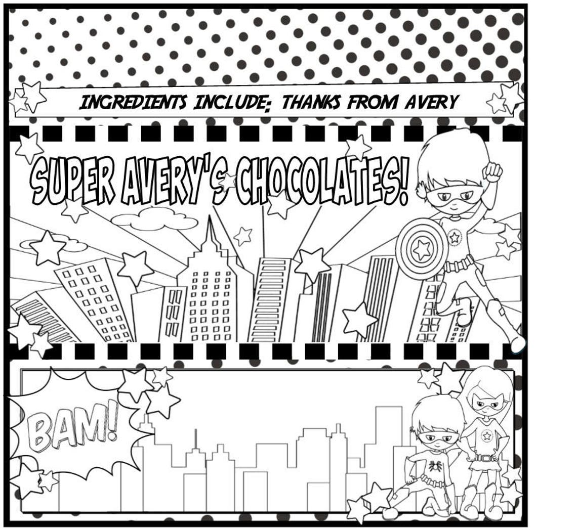 Printable Colorable Superhero Candy Bar Wrapper Boy or Girl - Etsy