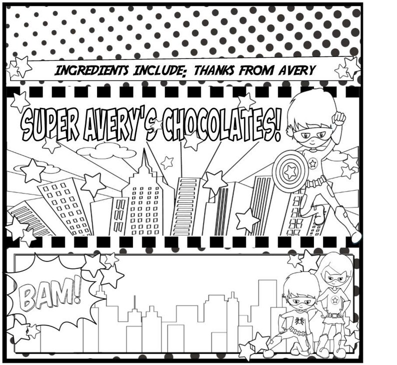 Printable Colorable Superhero Candy Bar Wrapper Boy or Girl - Etsy