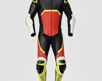 Custom Made Mens Black & Yellow Motorcycle Leather Suit One Piece Racing Biker Suit Armored Moto Track Gear CE Armor Protection