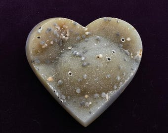 Corazón grande de ágata drusa, corazón de cristal de ágata bandeada, geoda de cuarzo drusa natural, corazón de cristal brillante, pieza única.