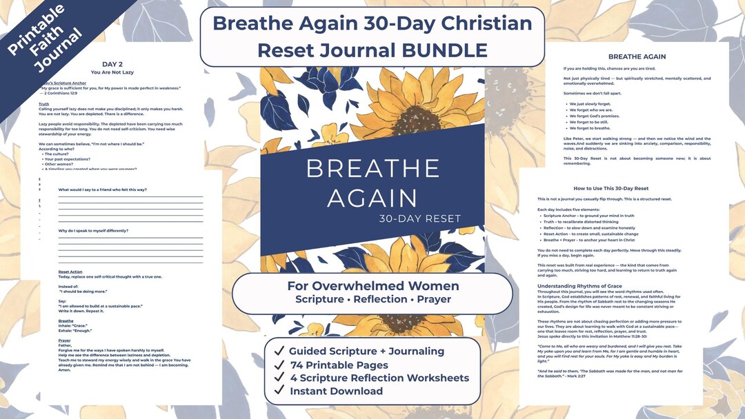 Christian Journal Bundle Printable | 30 Day Faith Reset Journal ...