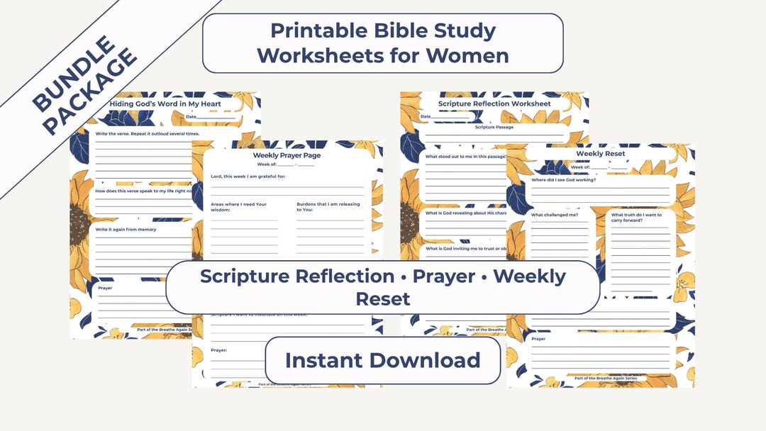 Bible Study Worksheets for Women Printable, Christian Reflection Pages ...
