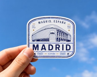 Pegatina de vinilo con diseño de sello de pasaporte del estadio Santiago Burnabeu del Real Madrid. Regalo ideal.