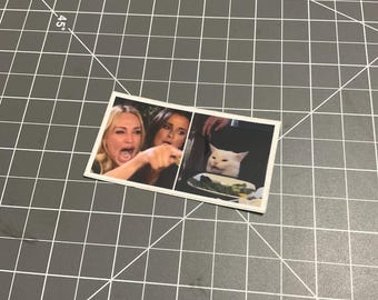 Pegatina de vinilo con el meme de la señora gritándole al gato. Regalo.