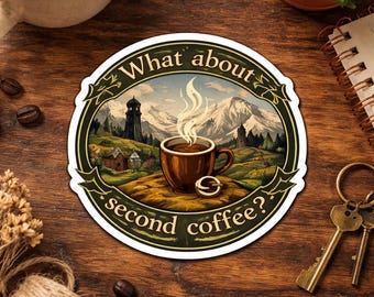 What About second coffee Elvish Lord of the Rings Sticker Vinyl Decal Gift LOTR
