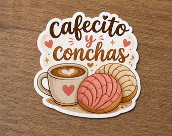 Cafecito Y Conchas Vinyl Sticker Decal Gift