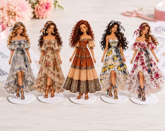 Cottagecore Paper Doll Collection, Floral Fashion Dolls (Digital Download)