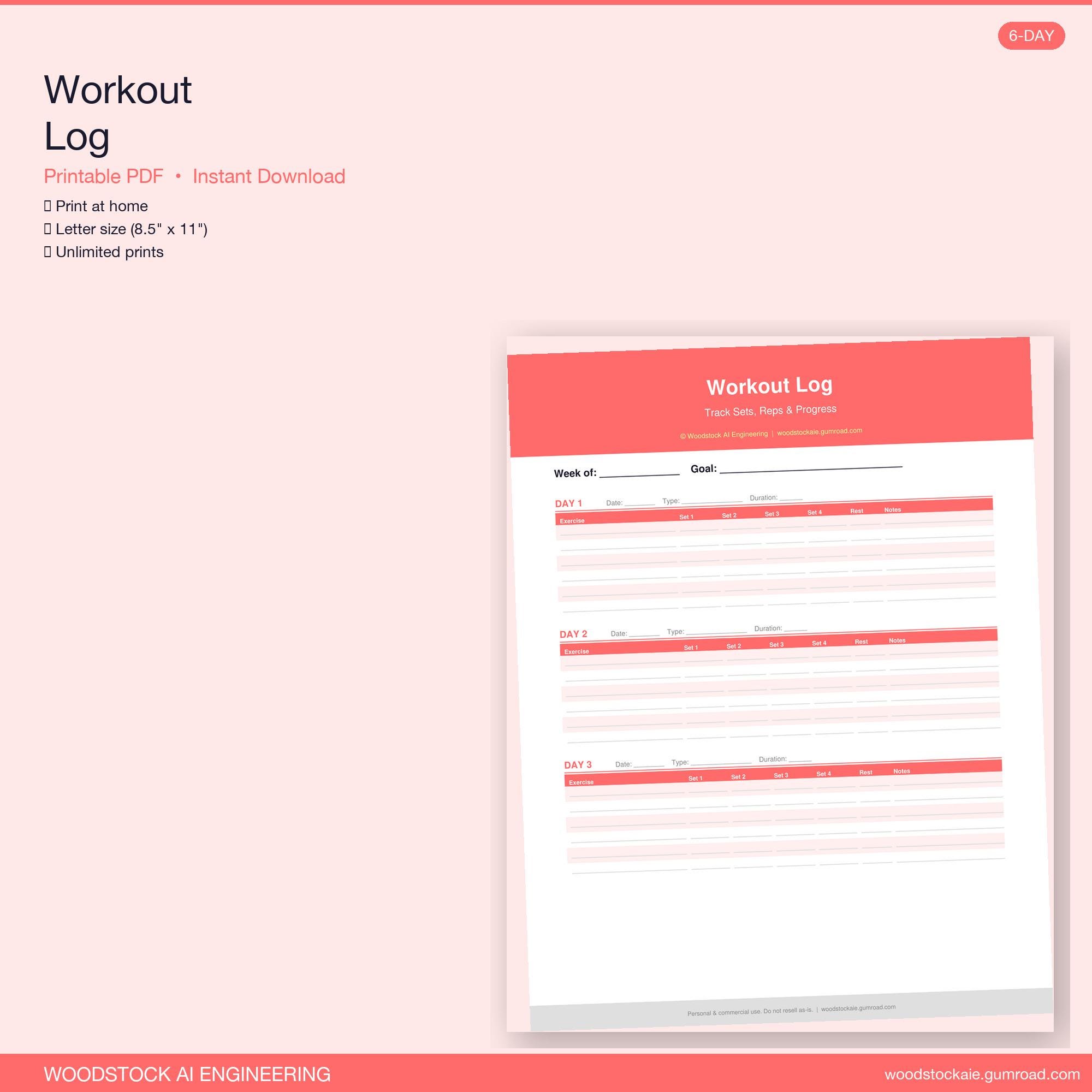 Workout Log Printable | Gym Tracker | Exercise Planner | Fitness ...
