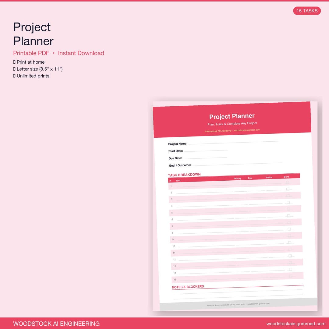 Project Planner Printable | Task Tracker Template | Project Management ...