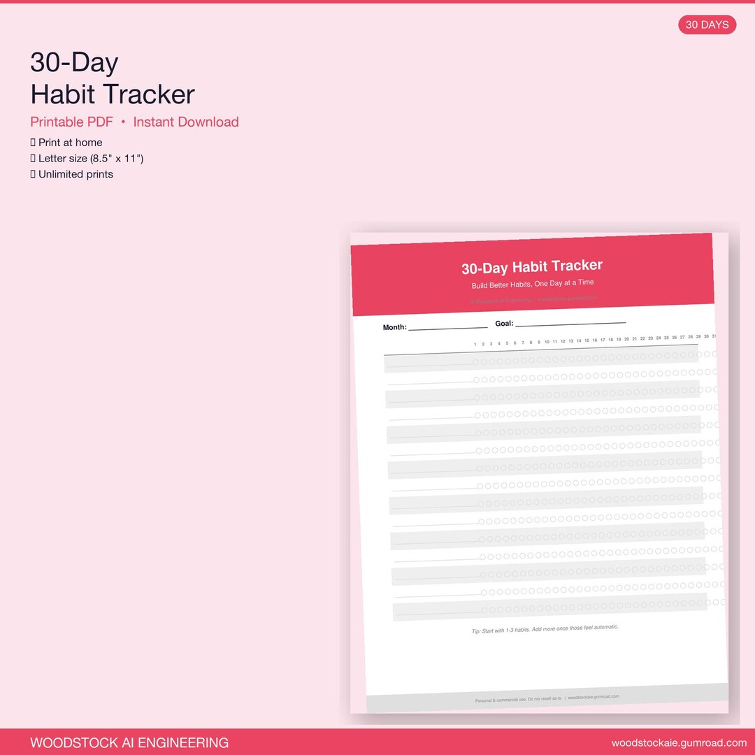 30 Day Habit Tracker Printable | Daily Habit Tracking Sheet | Goal ...