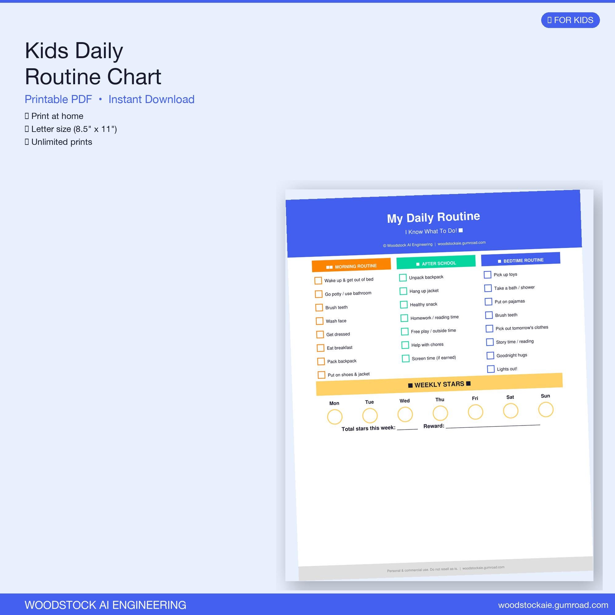 Kids Daily Routine Chart Printable | Morning After School Bedtime ...
