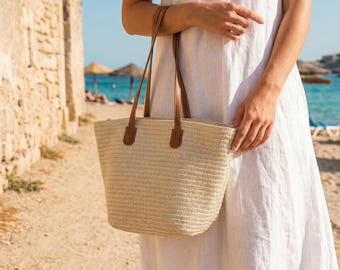 Strodraagtas dames, grote geweven strandtas, boho zomertas, handtas natuurlijk stro, vakantietas cadeau voor haar