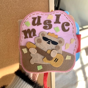 DIY Pink Felt Photo Album Kit Cute Guitar Bear with MUSIC Pattern Hidden Pocket Custom Date Handmade Gift for Birthday Anniversary
