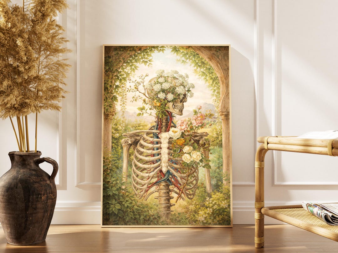 Floral Skeleton Canvas, Botanical Anatomy Poster, Vintage Gothic Wall ...