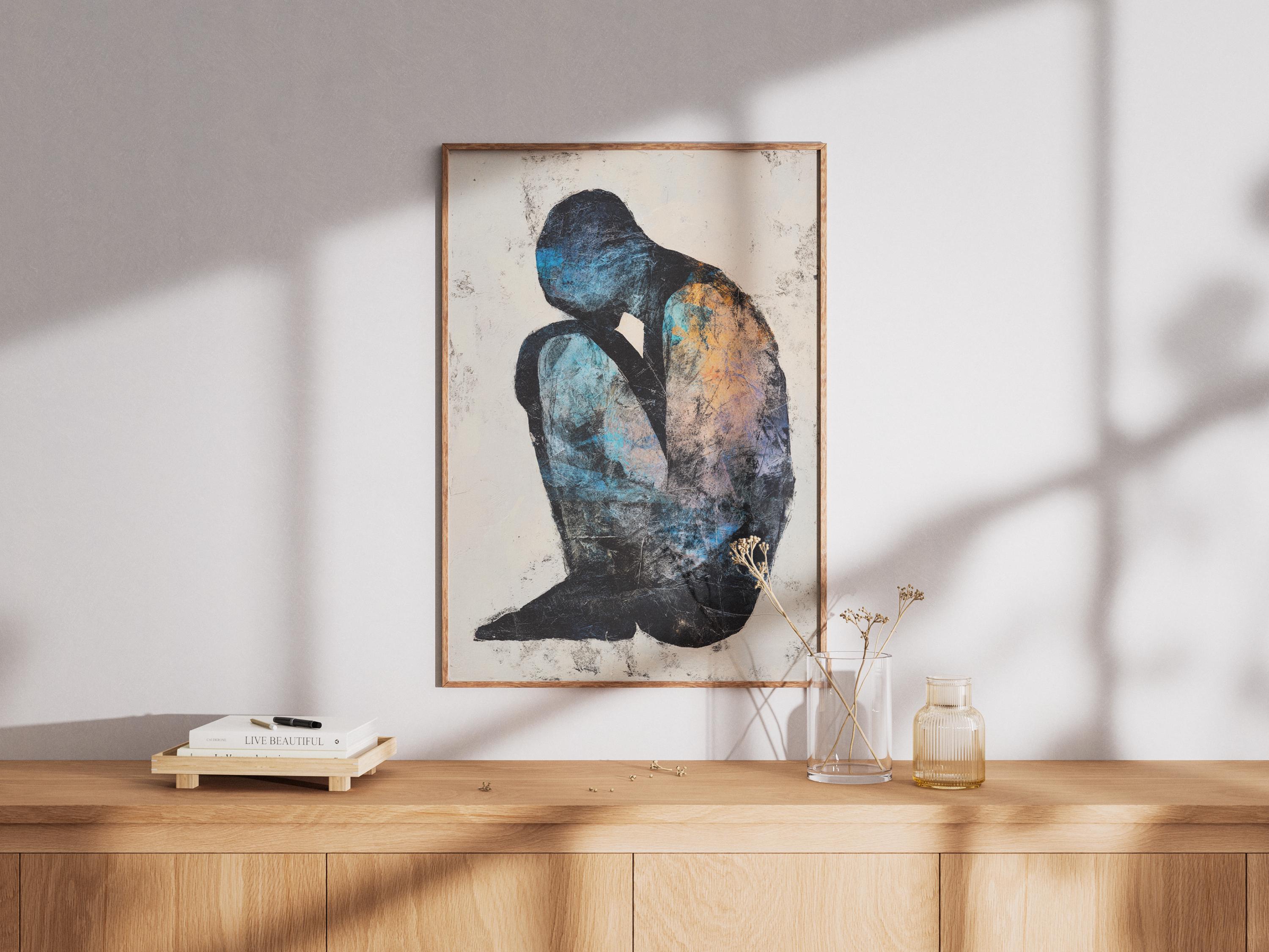Abstract Lonely Figure Canvas Print, Mental Health Poster, Sad Man Art ...
