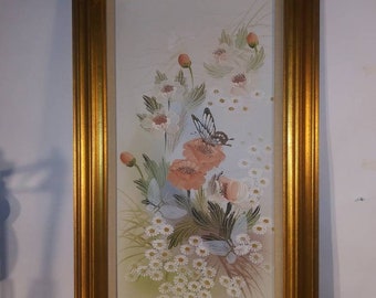 Original Oil on Canvas by renown artist Alan Maley Butterfly and flowers 18x30