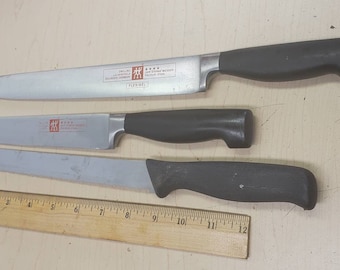 Vintage Zwilling J. A. Henkel 31070 Stainless Vanadium 10" & 8" Carving Knife Pair with bonus bread knife. Free shipping