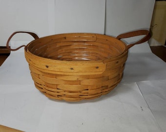 Longaberger 1998 XL 2 Leather handled toting basket with Plastic  protector. Free shipping