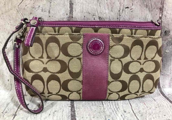 Authentic Coach Signature Brown/Wine Wristlet Pur… - image 1