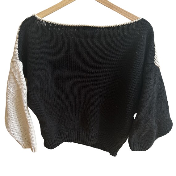 Vintage knit sweater black white - image 4