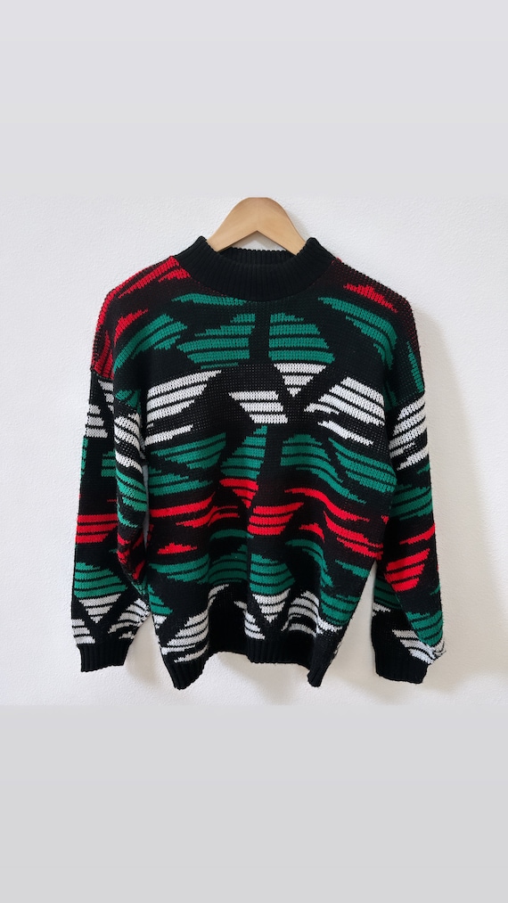 Vintage knit sweater red black green