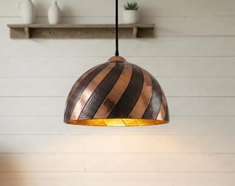 Hand Hammered Copper Pendant Lamp, Dome Light Fixture, Vintage Industrial Kitchen Hanging Light