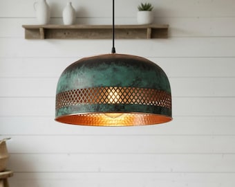 Modern lantlig taklampa, rustik hamrad kopparfärgad taklampa, industriell taklampa