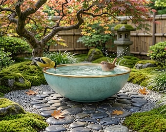 Outdoor Garden Bird Bath, Moroccan Copper Handcrafted Rustic Birdbath Decor