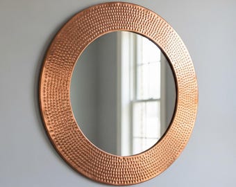 Wandspiegel van gehamerd koper, industriële moderne spiegellijst, rustiek boerderijhuisdecoratie