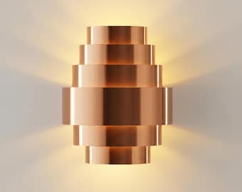 Unik vägglampa i koppar, handgjord vägglampa, art déco-hembelysning