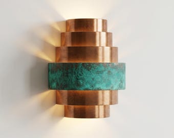 Vägglampa i koppar, handgjord metalllampa, modern heminredning