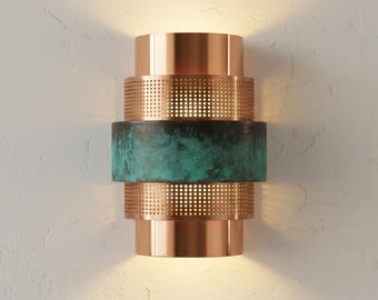 Rustik vägglampa i koppar, art déco-lampa, handgjord accentbelysning