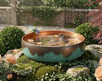 Hand-Handmade Copper Bird Bath | Outdoor Garden Bowl | Rustic Boho Decor