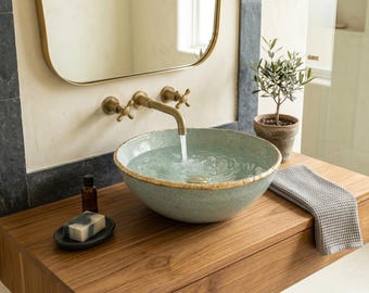 Handmade Hammered Copper Vessel Sink, Round Moroccan Patina Bathroom Basin