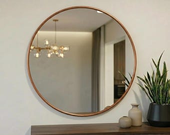 Rustic Wall Mirror | Handcrafted Copper Round Frame | Boho Modern Home Decor