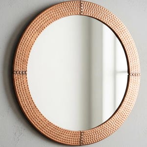 Espejo redondo de cobre para pared, espejo martillado a mano, decoración rústica de pared.