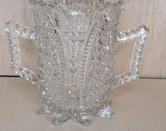 Antieke John B. Higbee glazen selderijvaas vroeg Amerikaans patroonglas (EAPG) uit het begin van de 20e eeuw Bijenmarkering