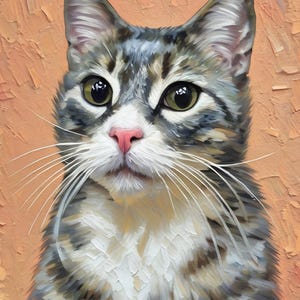 Op maat gemaakt kattenportret, schilderij op canvas, olieverfschilderij van een huisdier, digitaal portret van een foto, ingelijst kunstwerk in olieverfstijl voor aan de muur.
