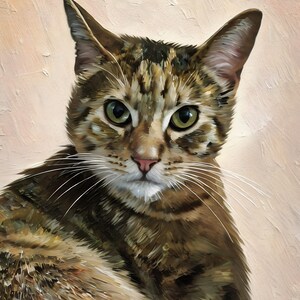 Schilderij op maat van een kat, in opdracht gemaakt. Kunst op canvas, olieverfschilderij van een huisdier, digitaal portret van een foto, ingelijst kunstwerk voor aan de muur in olieverfstijl.