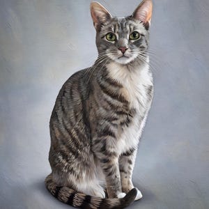 Schilderij op maat van een kat, in opdracht gemaakt. Kunst op canvas, olieverfschilderij van een huisdier, digitaal portret van een foto, ingelijst kunstwerk voor aan de muur in olieverfstijl.