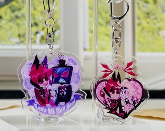 RadioStatic RadioApple Heart Shape Couple Charm Alastor Vox Lucifer Anime Ita Bag Pendant Hazbin Hotel Merch Gift for Fans