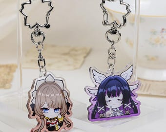 Genshin Impact Columbina Sandrone Chibi Acrylic Keychain Set | Sakura Clasp Anime Backpack Charm Fan Gift