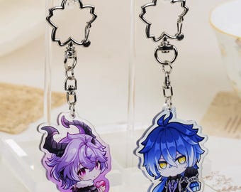 Genshin Impact Durin & Flins Chibi Acrylic Keychain Set | Sakura Clasp Anime Backpack Charm Fan Gift