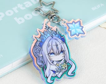 Genshin Impact Snezhnaya Tsaritsa Anastasya Double Chain Acrylic Keychain, Cryo Archon Ice Empress Holographic Double Charm Key Chain